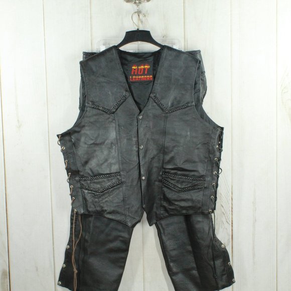 Hot Leathers Black Leather Snaps Soft Lining Braided Trim Biker Vest XXL - Picture 7 of 7